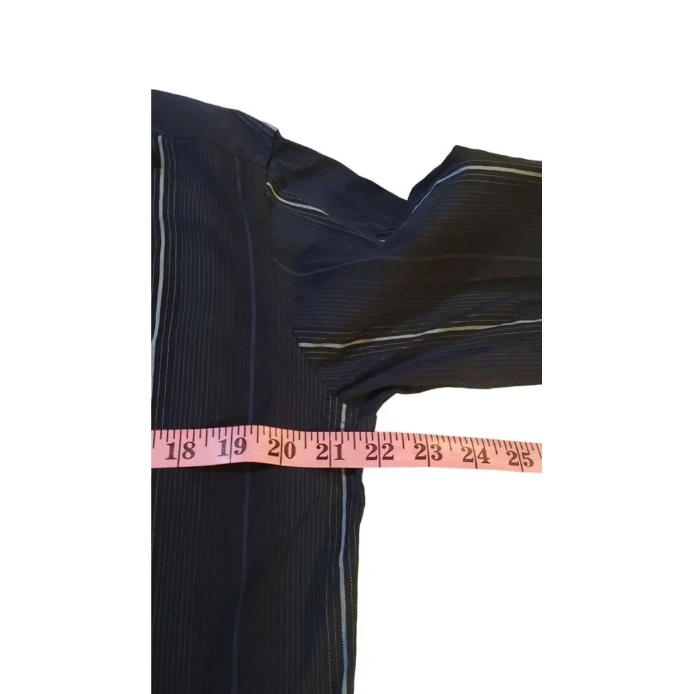 Perry Ellis Shirt Size S Button Up Long Sleeve‎ 100% Cotton Top Black W/ Stripes